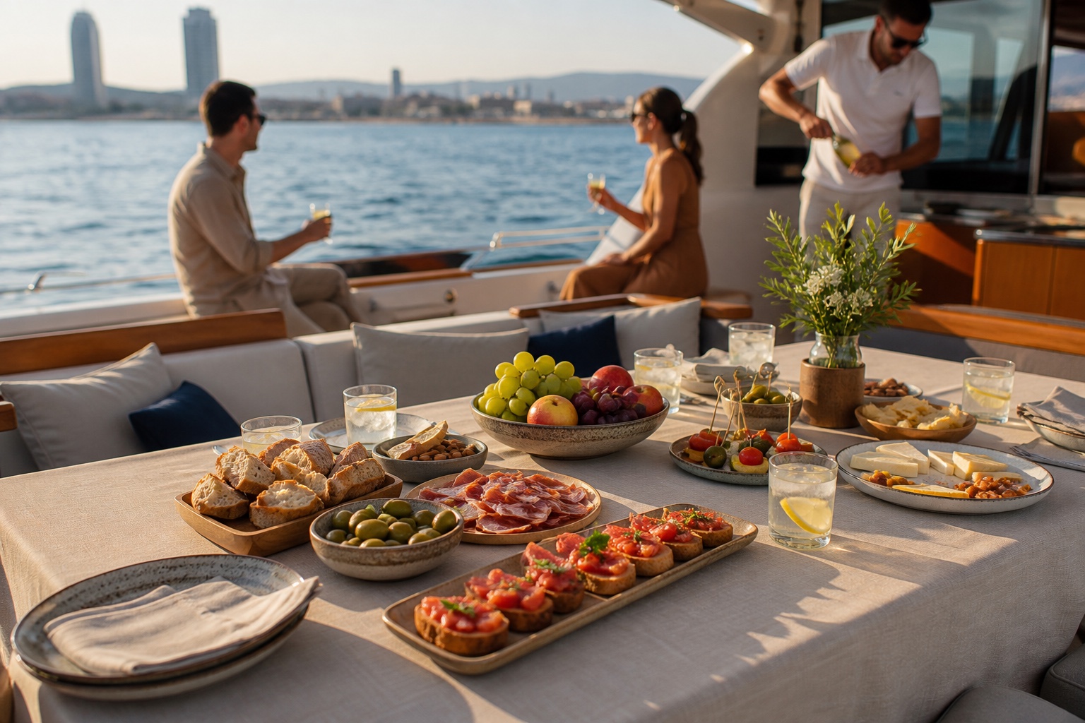 Mediterranean catering onboard a private boat in Barcelona
