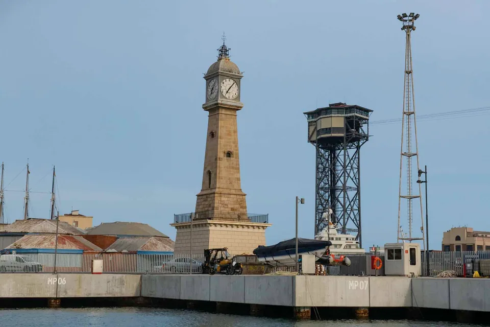 Torre del Rellotge, the former Barcelona harbour lighthouse, viewed from the water