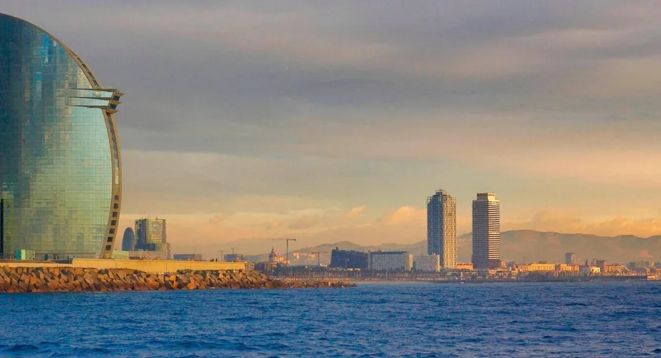 Barcelona seen from the sea, with the W Hotel and the two towers beside Port Olímpic